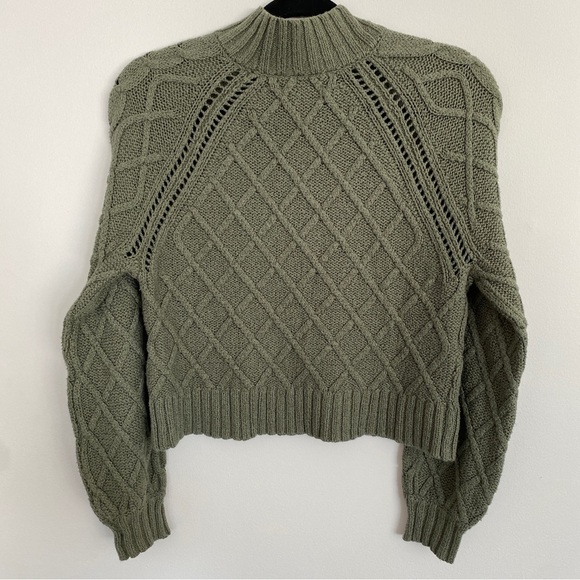 American Eagle Olive Green Cable Knit Mockneck Sweater - Picture 3 of 5